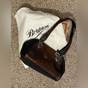 Brighton Croc-Embossed Brown and Black Shoulder Bag